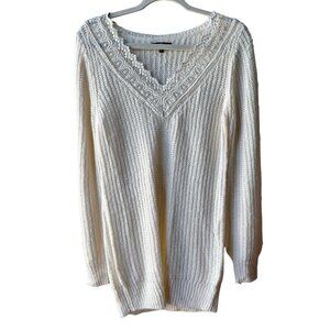 MM by My Michelle Acrylic Cream Knit Lace Tunic Sweater Womens Size Small